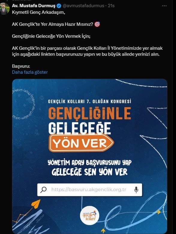 AKP Gaziantep Gençlik Kolları Yönetici Arıyor