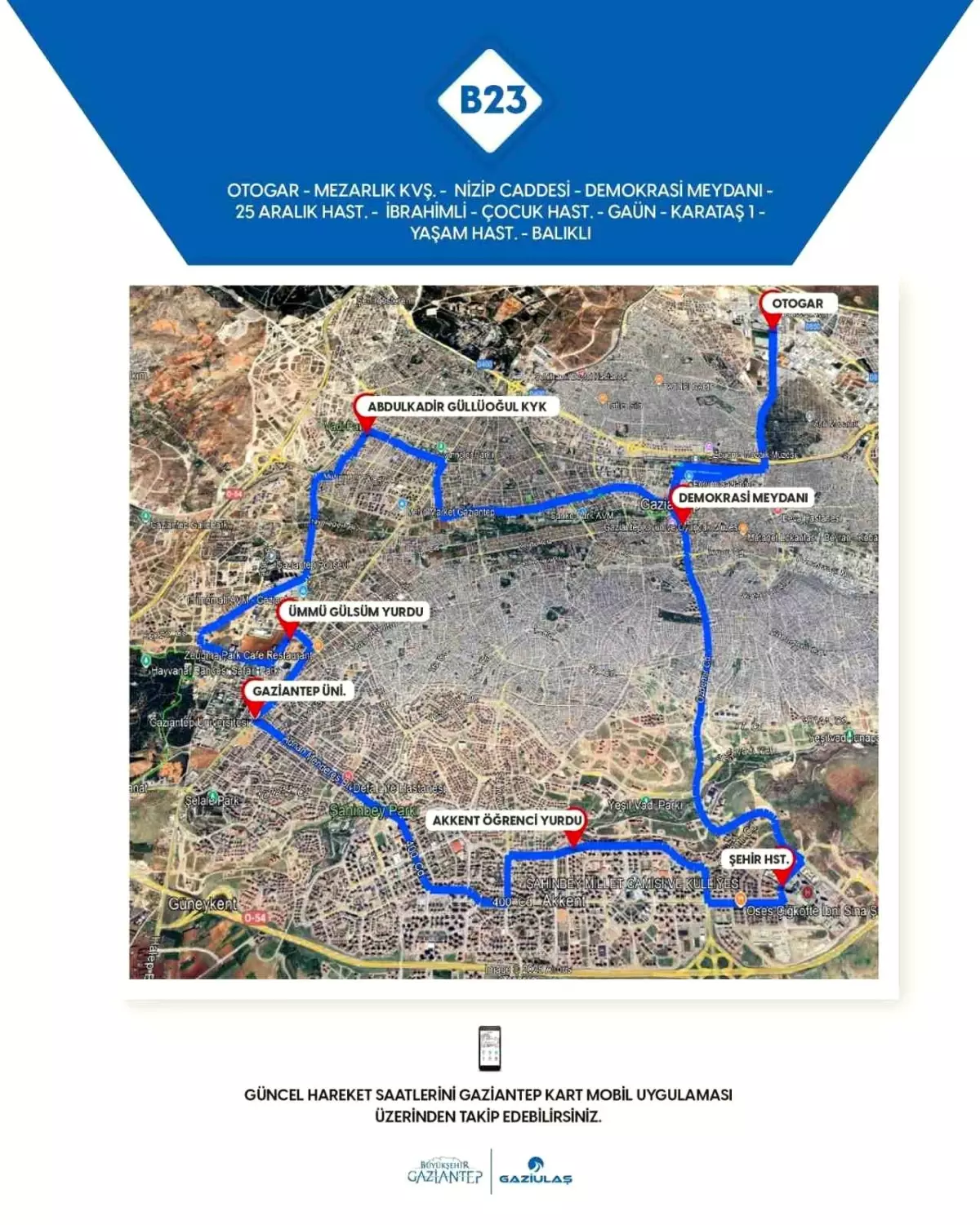 Gaziantep'te B23 Otobüs Hattı ile Gece Seferleri Başladı