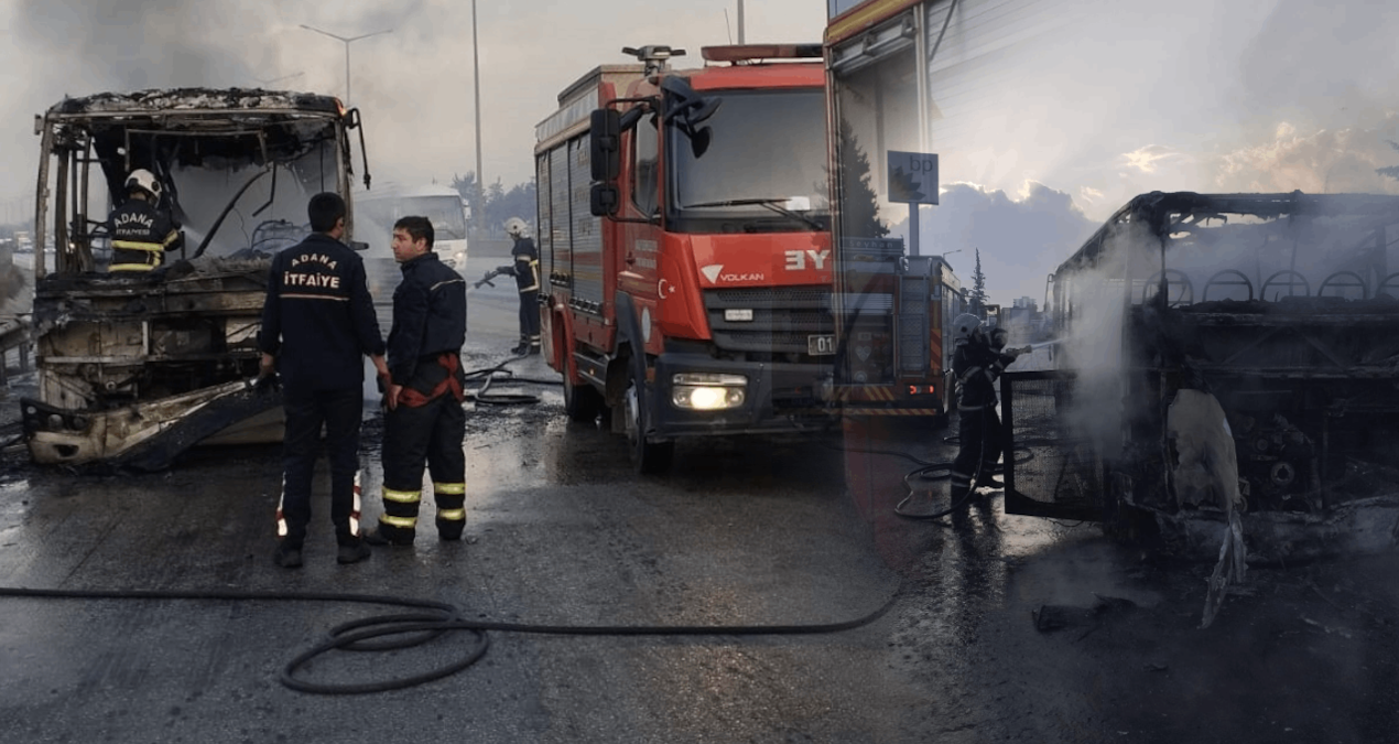 Adana'da Seyir Halindeki Halk Otobüsü Yandı