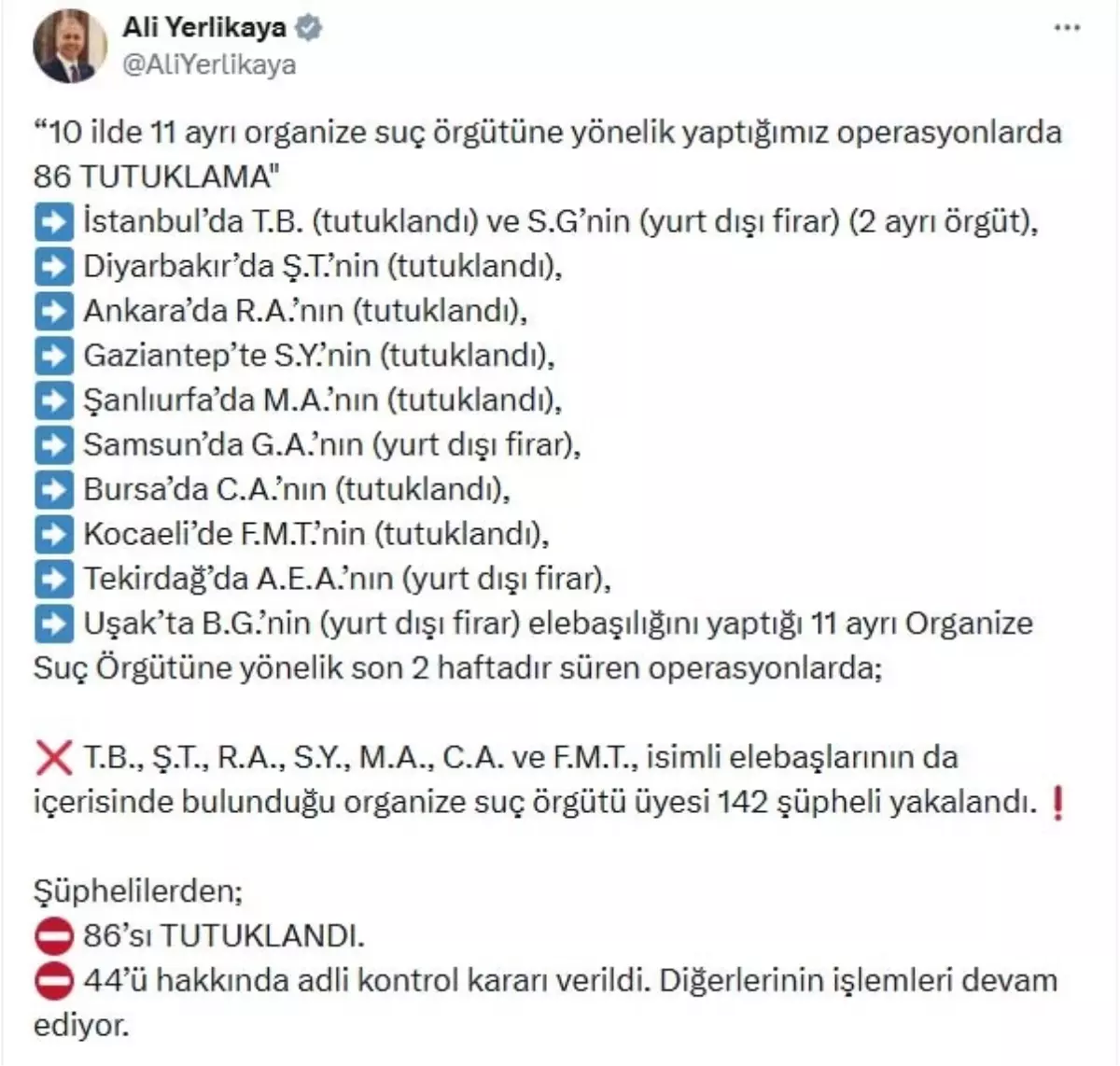 Organize Suç Operasyonunda 86 Tutuklama