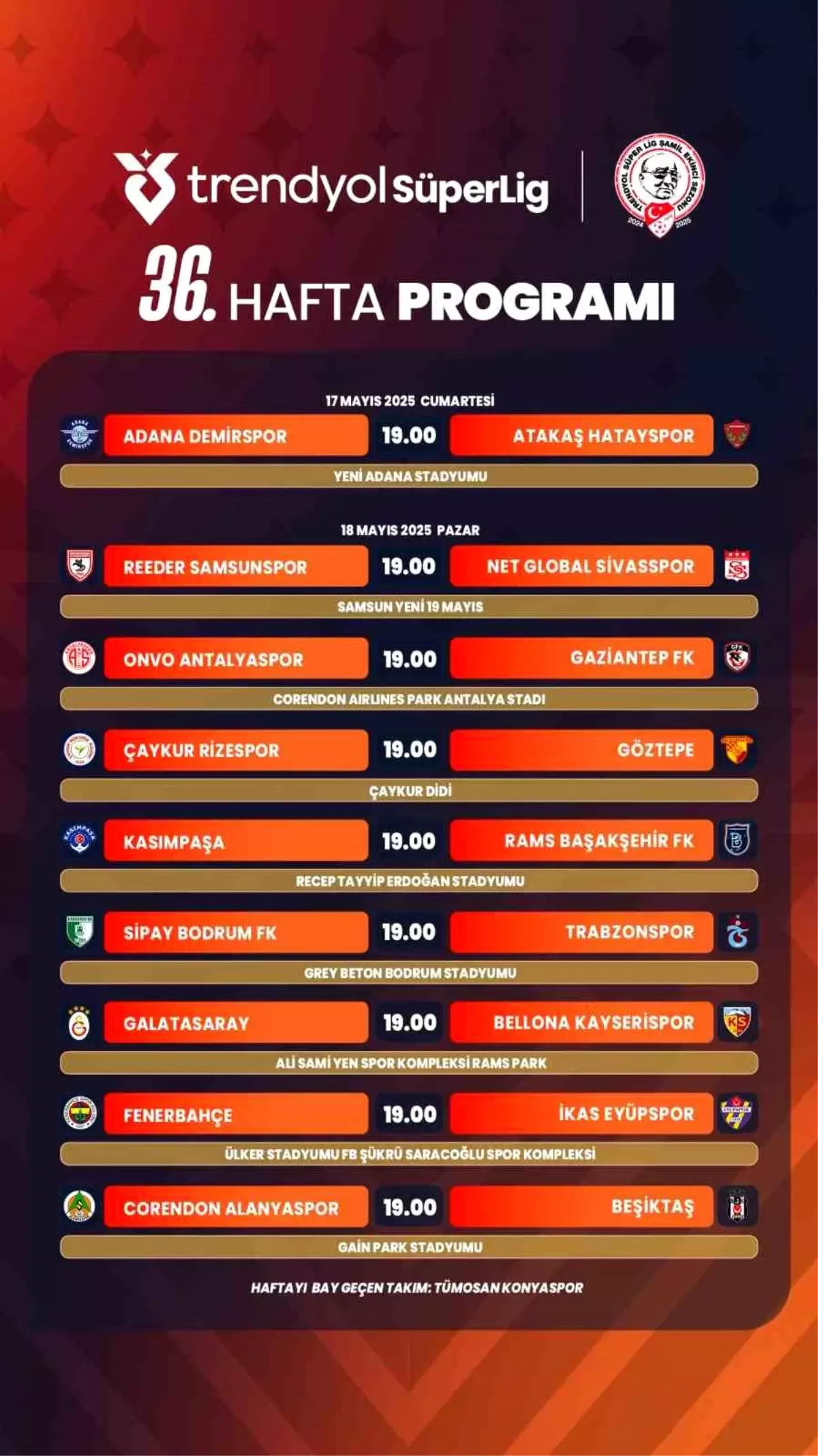 TFF, Süper Lig 36. Haftayı Açıkladı