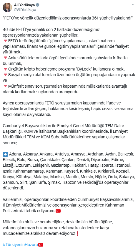 46 ilde FETÖ operasyonu! 361 şüpheli kıskıvrak yakalandı