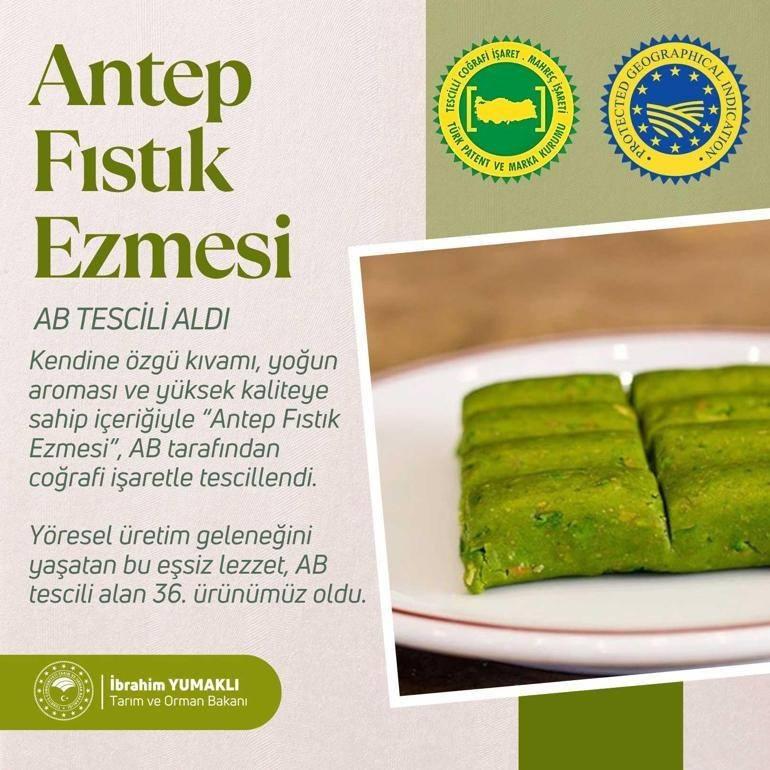 Bakan Yumaklı duyurdu! Gaziantep fıstık ezmesi AB'den coğrafi işaret tescili aldı!
