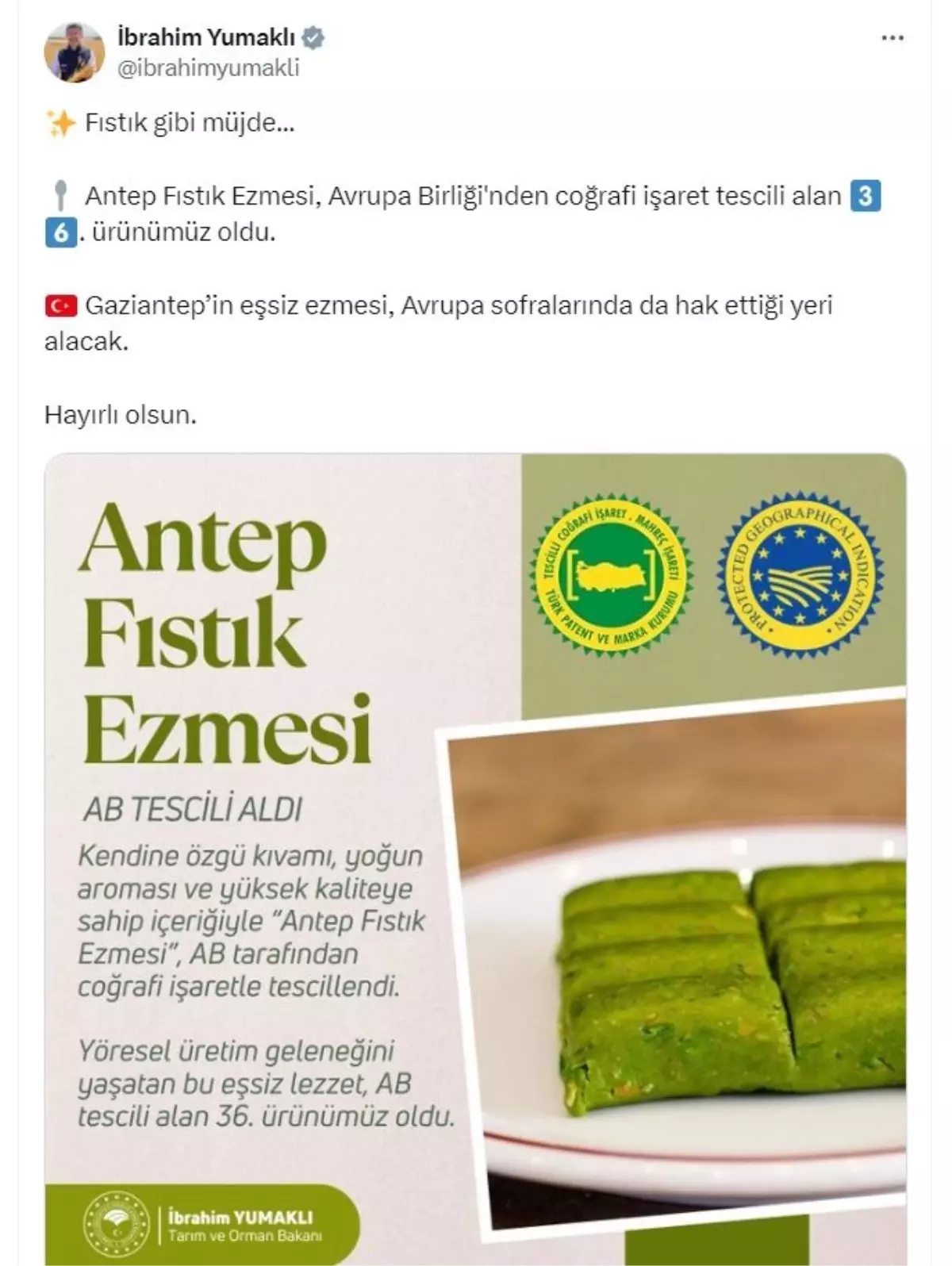 Gaziantep Fıstık Ezmesi AB Tescili Aldı