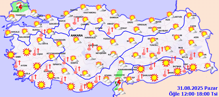 Meteoroloji 31 Ağustos 2025 Pazar Hava Durumu: Sağanak Yağış ve Sıcaklık Tahminleri