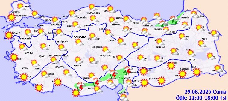 Meteoroloji Güncel Hava Durumu Haritasını Yayınladı: 29 Ağustos 2025 Hava Tahminleri