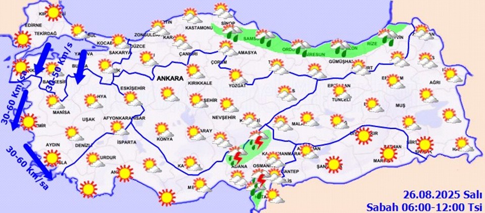 Türkiye’de Sıcaklıkların Normal Seviyelere Dönmesi ve Marmara ile Ege İçin Kuvvetli Rüzgar Uyarısı