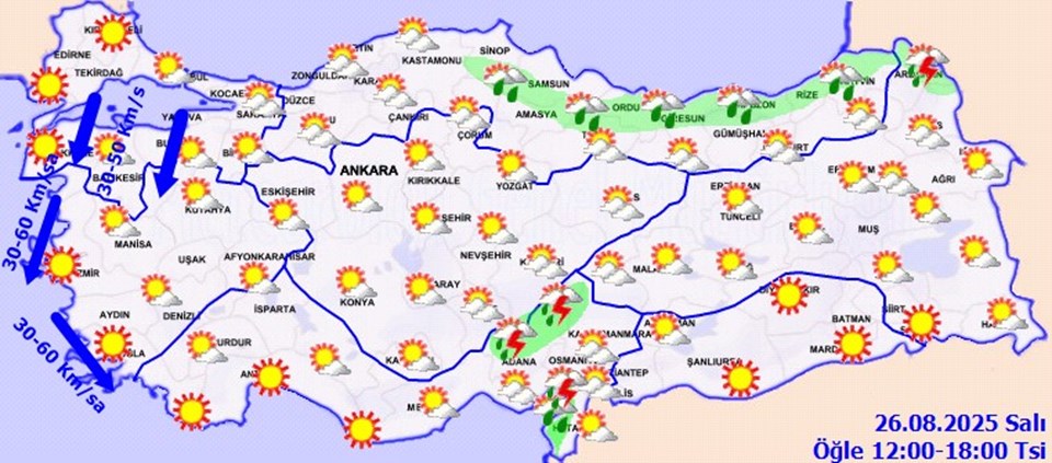 Türkiye’de Sıcaklıkların Normal Seviyelere Dönmesi ve Marmara ile Ege İçin Kuvvetli Rüzgar Uyarısı