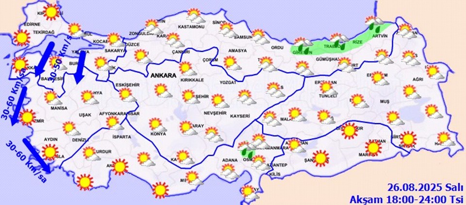 Türkiye’de Sıcaklıkların Normal Seviyelere Dönmesi ve Marmara ile Ege İçin Kuvvetli Rüzgar Uyarısı