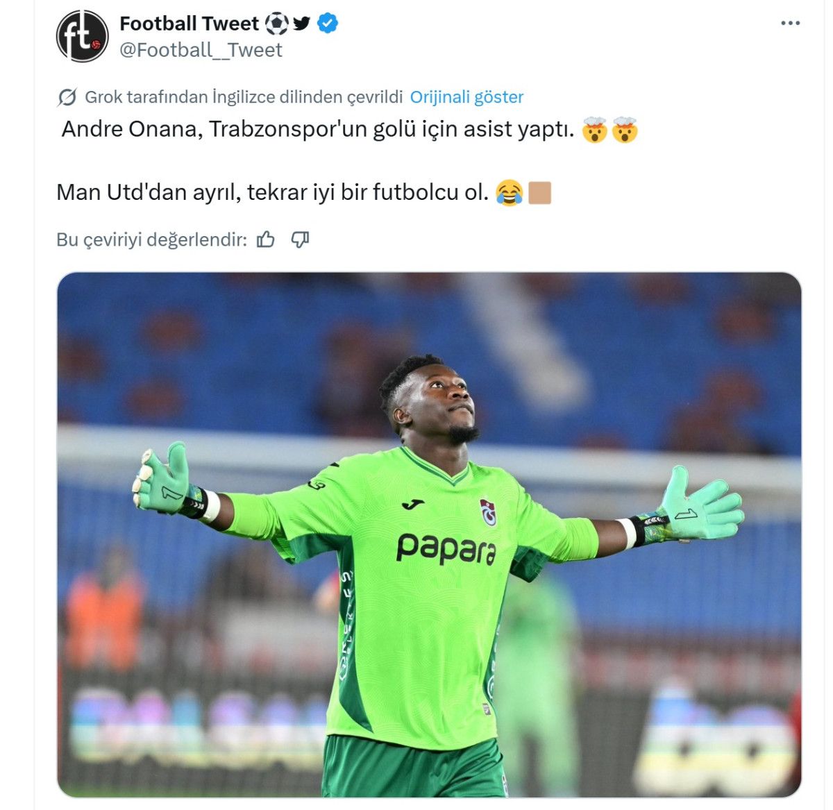 Andre Onana’nın Trabzonspor’daki 60 Metrelik Asisti Avrupa’da Büyük Yankı Uyandırdı