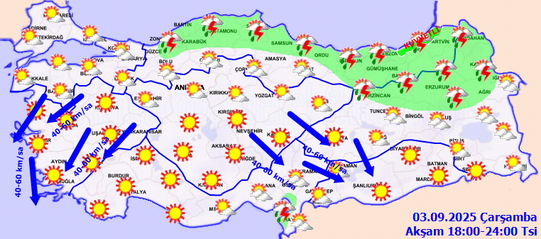 Meteoroloji'den Kritik Uyarı: 3 Eylül'de Kuvvetli Sağanak ve Fırtına Bekleniyor