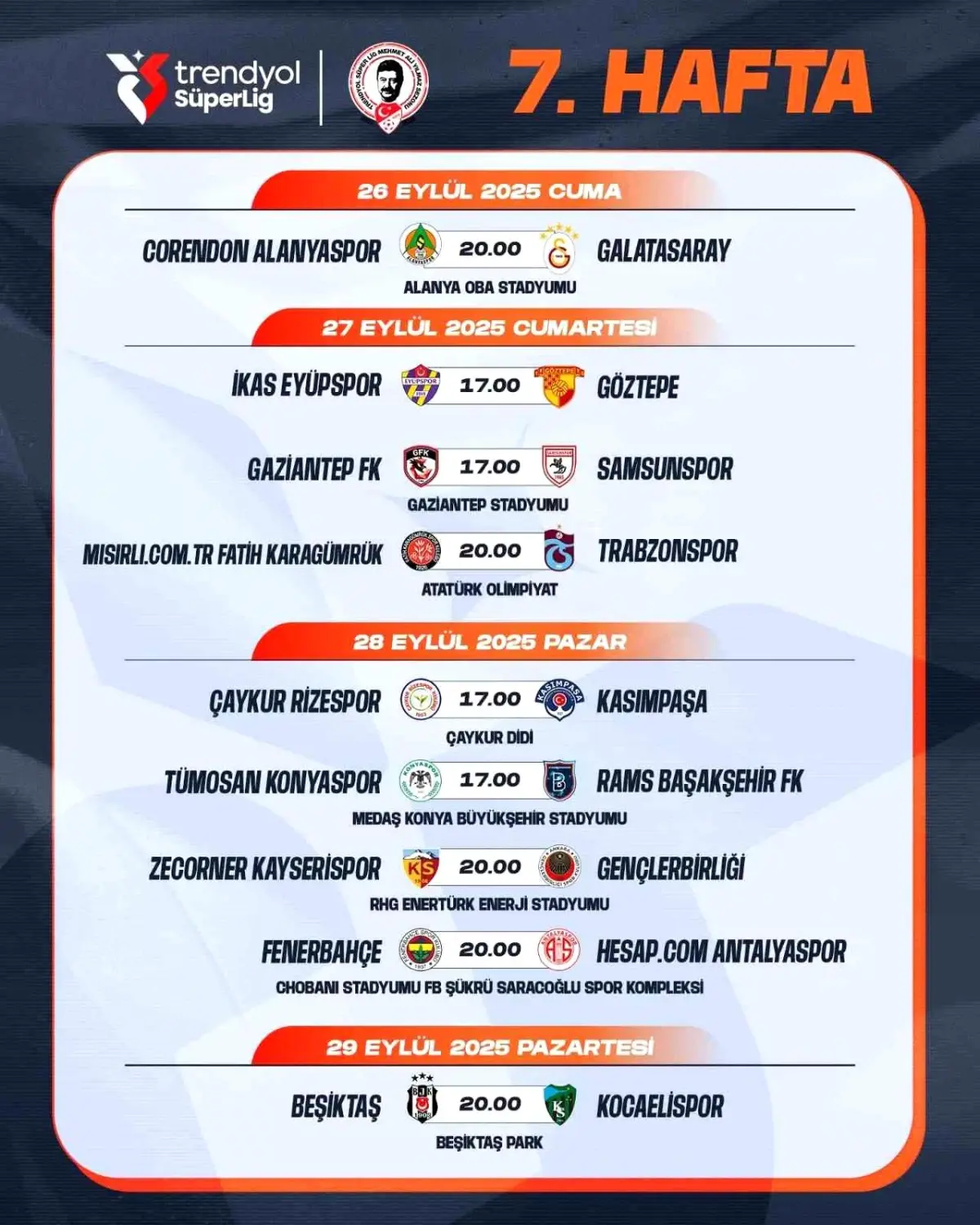 Trendyol Süper Lig 7-16. Hafta Maç Programı Detayları ve Önemli Derbiler