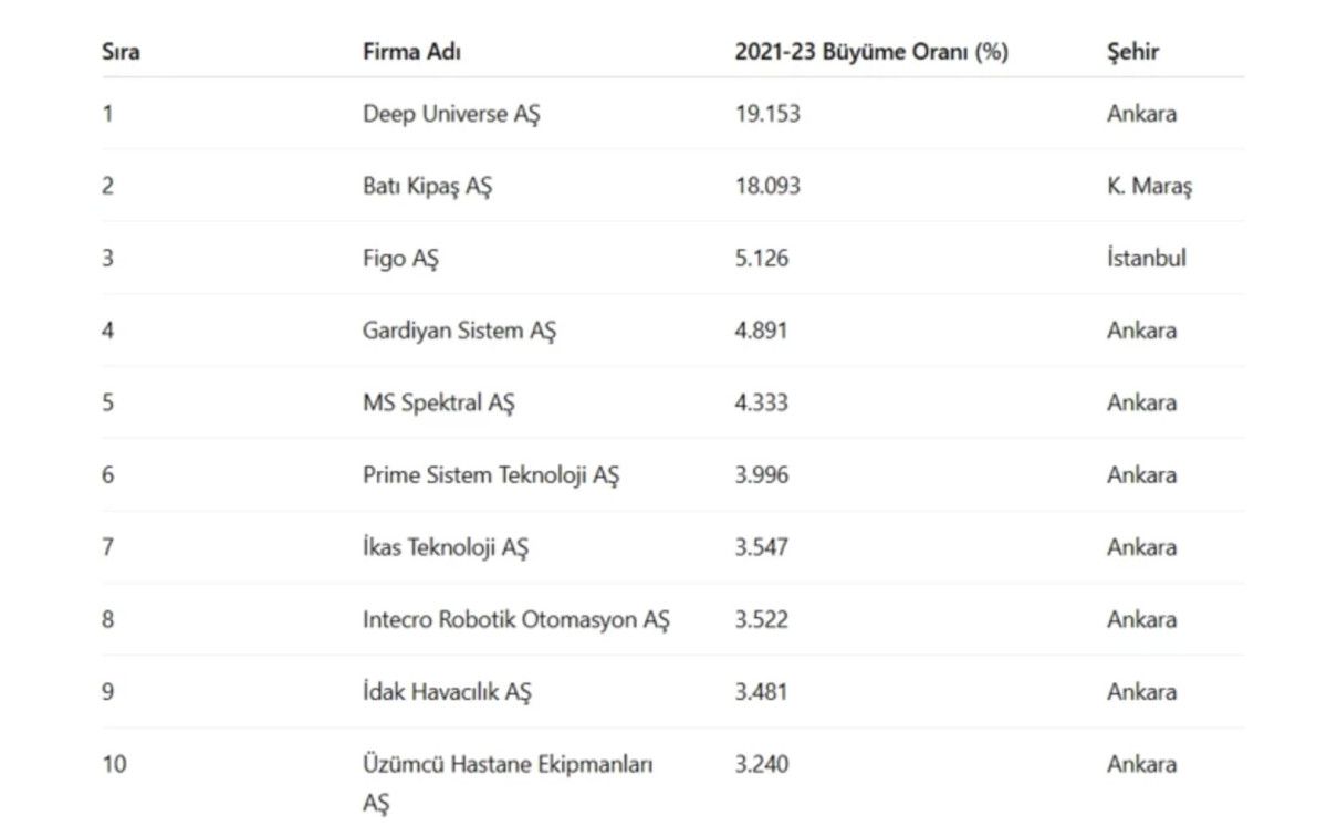 Türkiye'nin en hızlı büyüyen 100 şirketi belli oldu