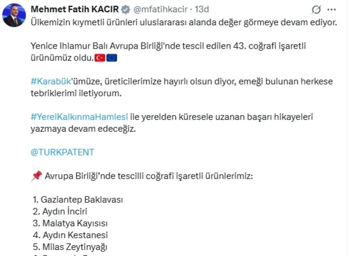 Yenice Ihlamur Balı AB’den Coğrafi İşaret Tescilini Aldı