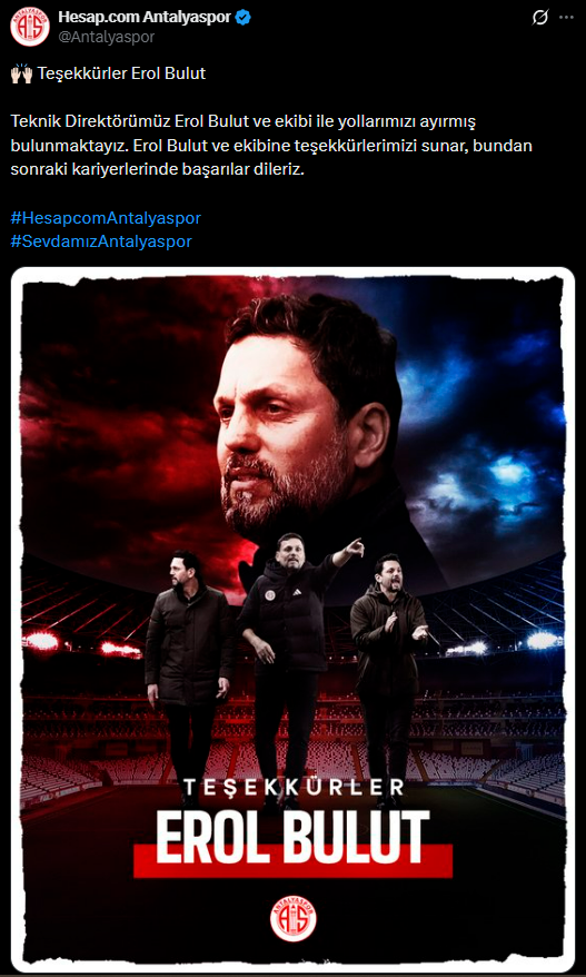 Antalyaspor, teknik direktör Erol Bulut ile yollarını ayırdı