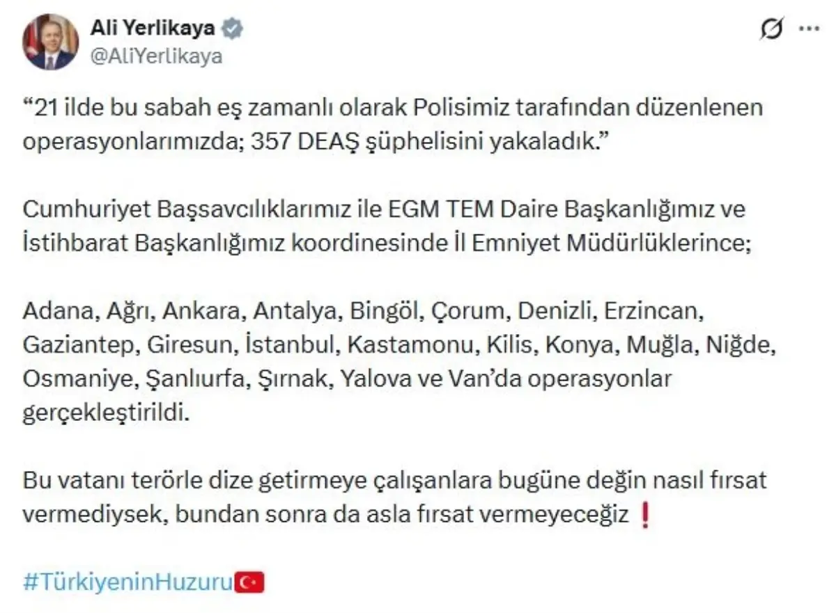 DEAŞ'a Büyük Darbe: 357 Gözaltı