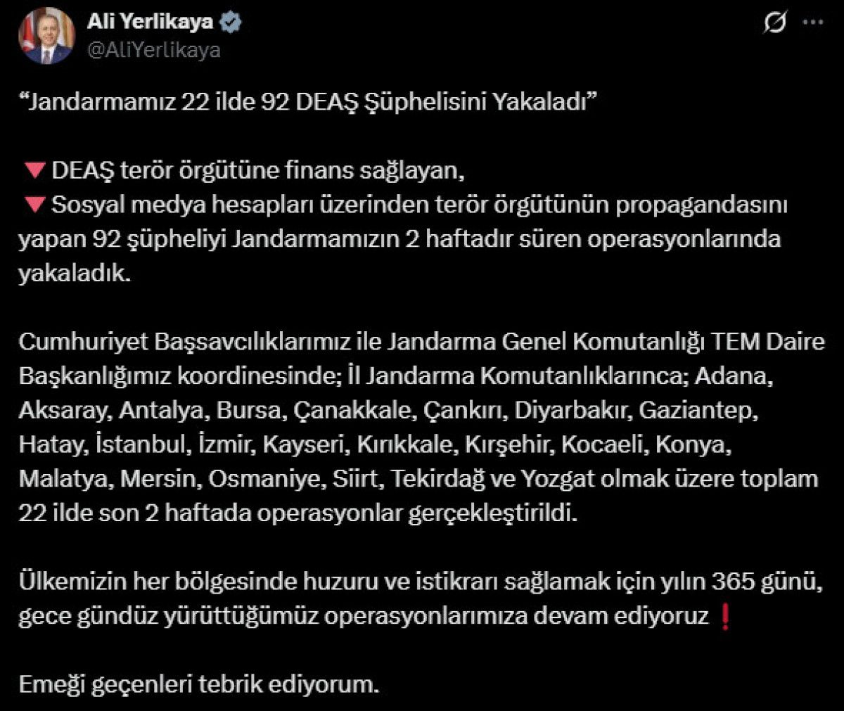 DEAŞ'a yönelik operasyonlarda 92 şüpheli yakalandı