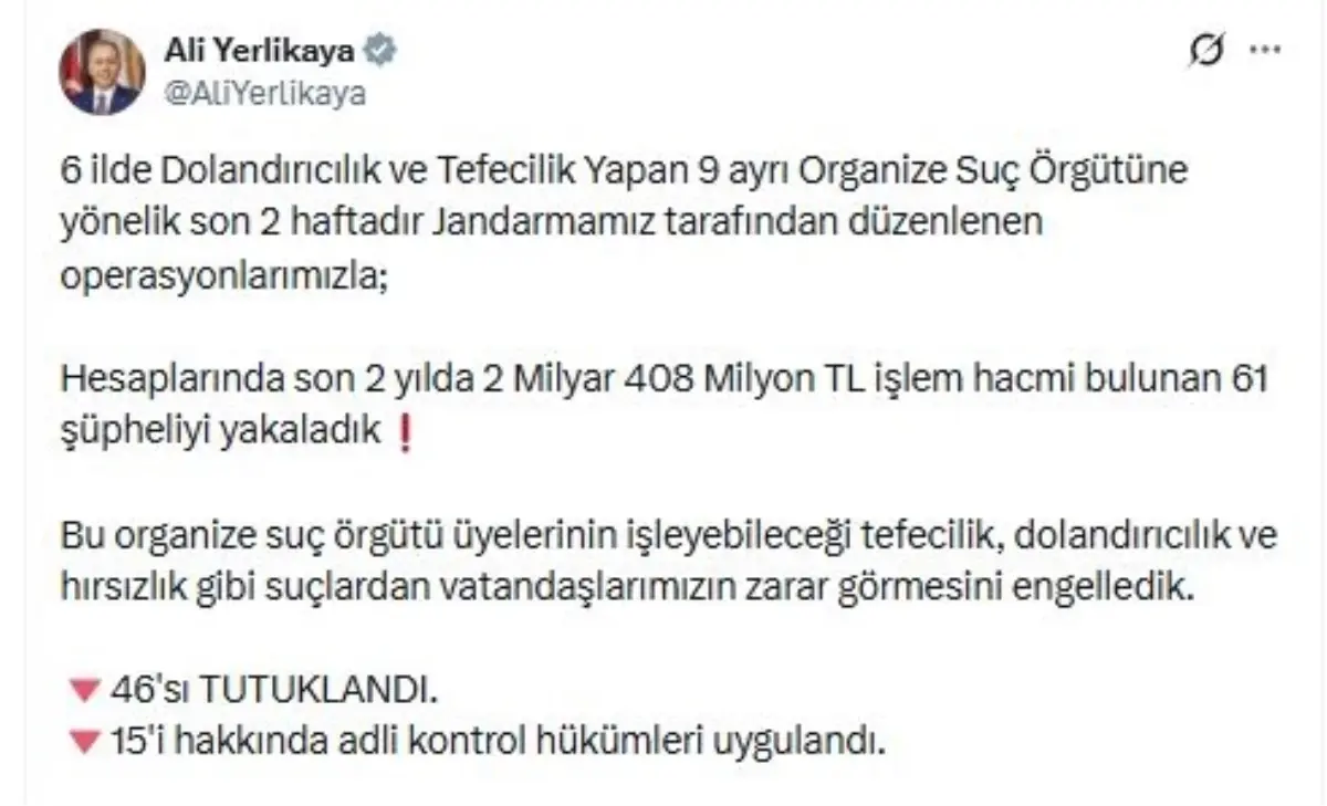 9 Suç Örgütüne Operasyon: 61 Gözaltı