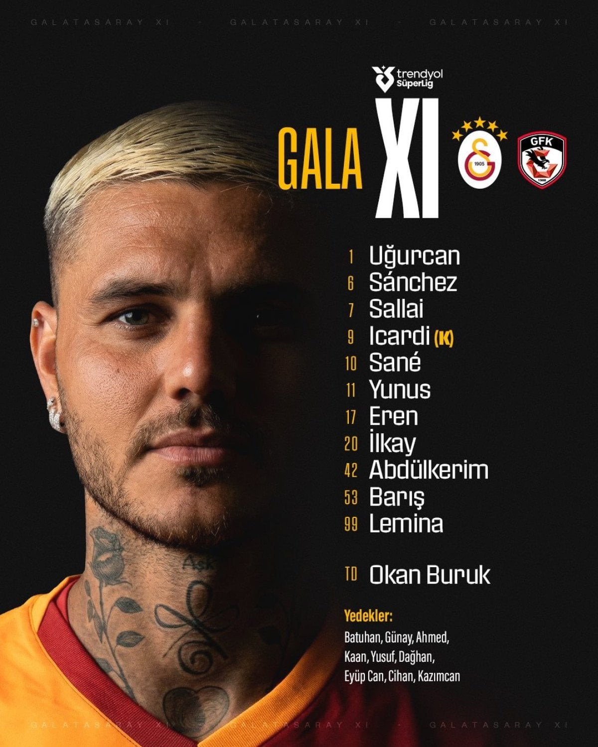 Galatasaray - Gaziantep FK maçının ilk 11'leri Galatasaray - Gaziantep FK maçının ilk 11'leri