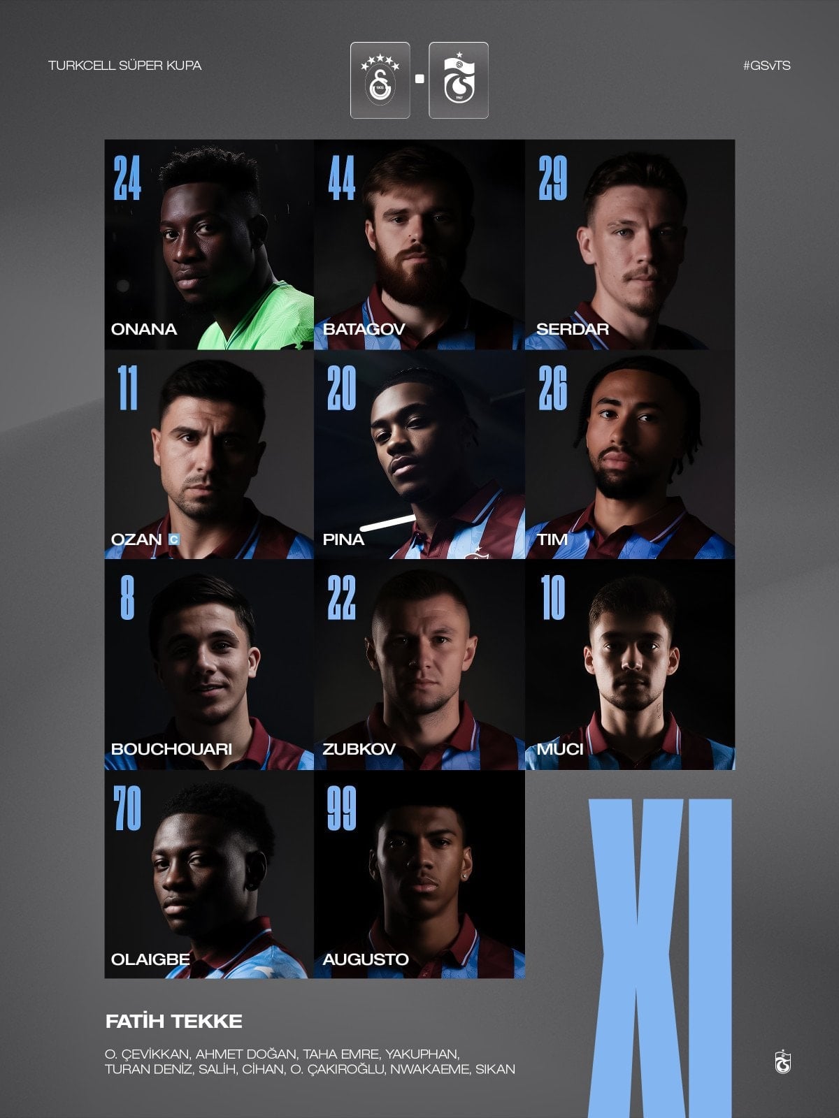 Galatasaray - Trabzonspor maçının ilk 11'leri