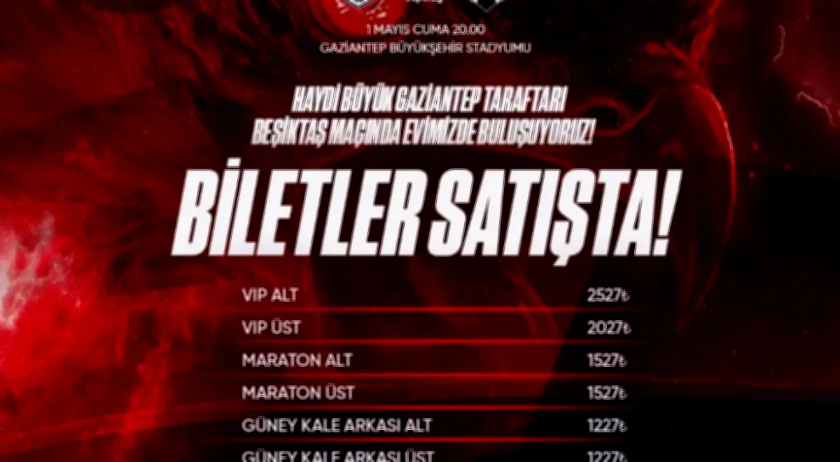 Gaziantep FK Beşiktaş Biletleri Fiyatları Netleşti