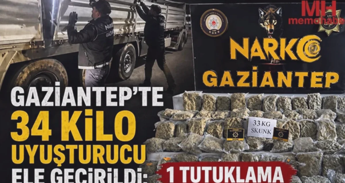 Gaziantep'te 34 Kilo Uyuşturucu: Bir Tutuklama