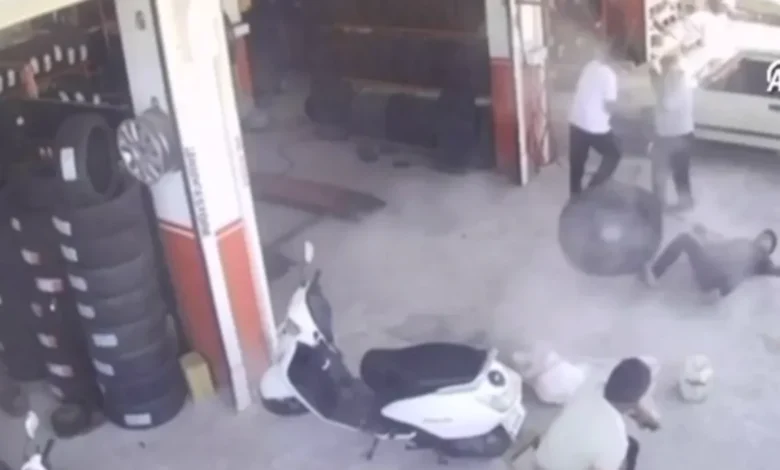 lastik patlaması - Lastik Bombası Gibi Patladı: İşçi Havada Kaldı!
